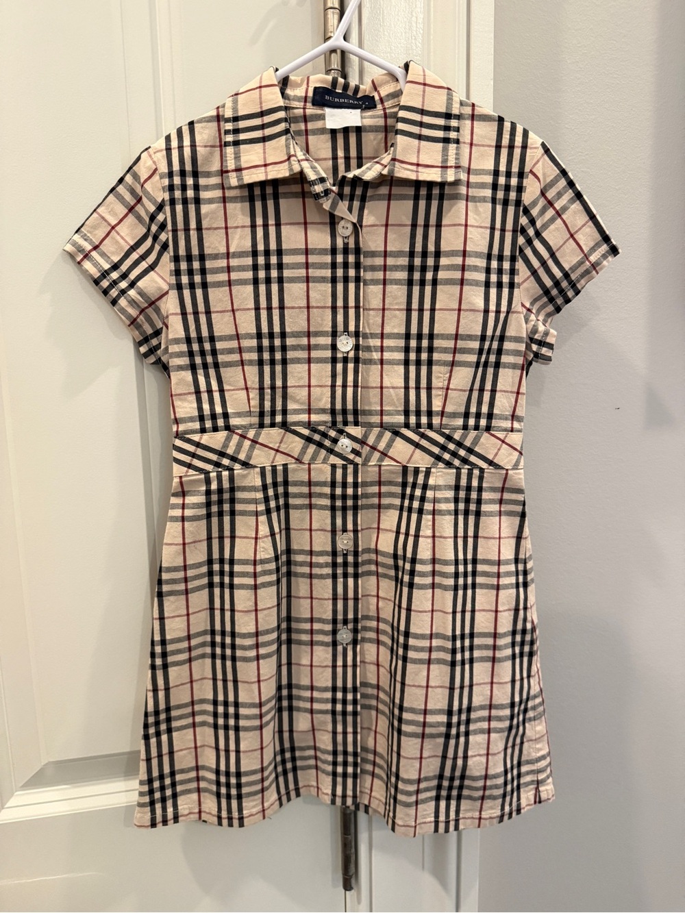 Burberry Beige Black and Red Plaid Kids Dress